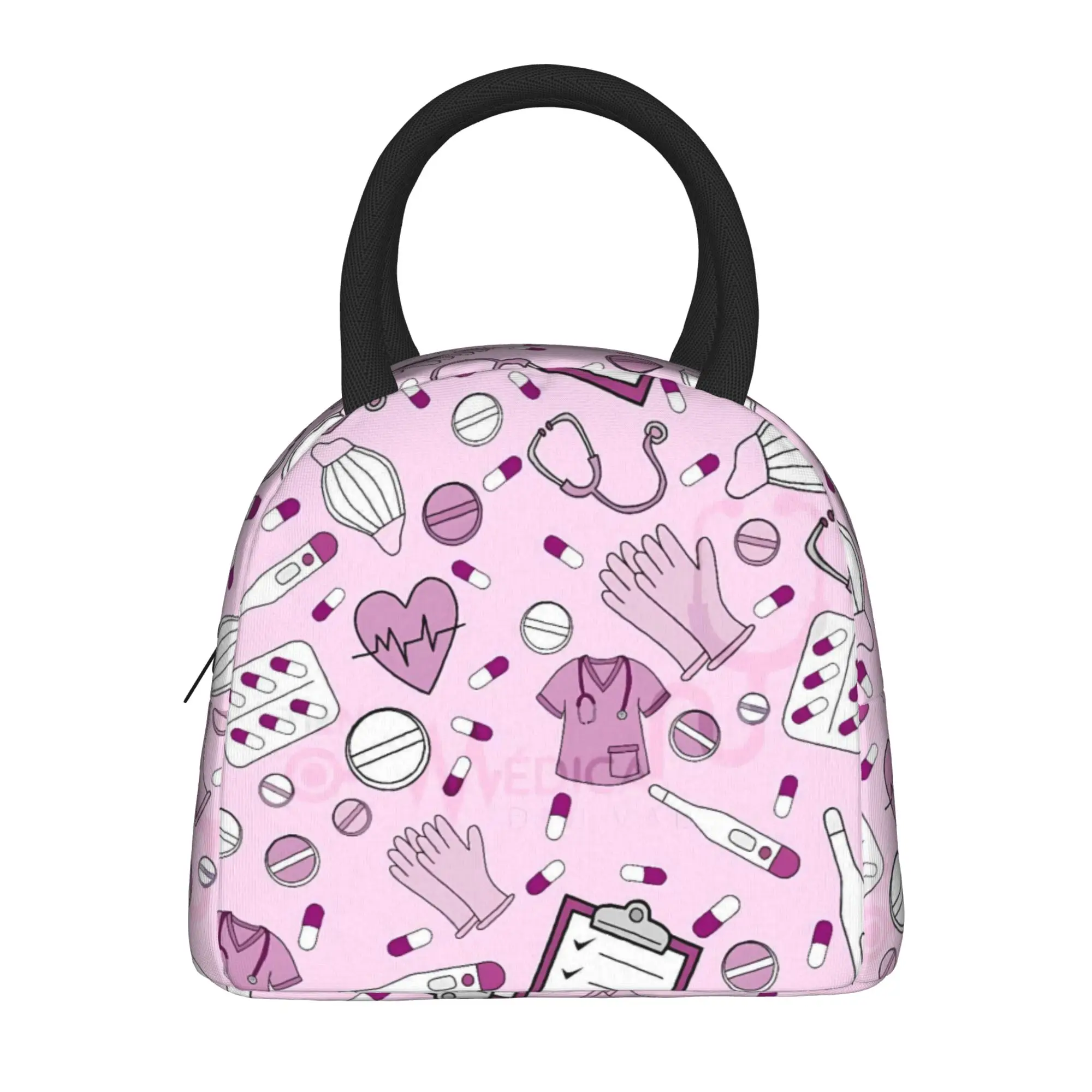 

Розовая термосумка для обедов с дизайном для врачей и медсестер, портативный ланч-бокс, женская школьная сумка-холодильник, водонепроницаемая термосумка-тоут
