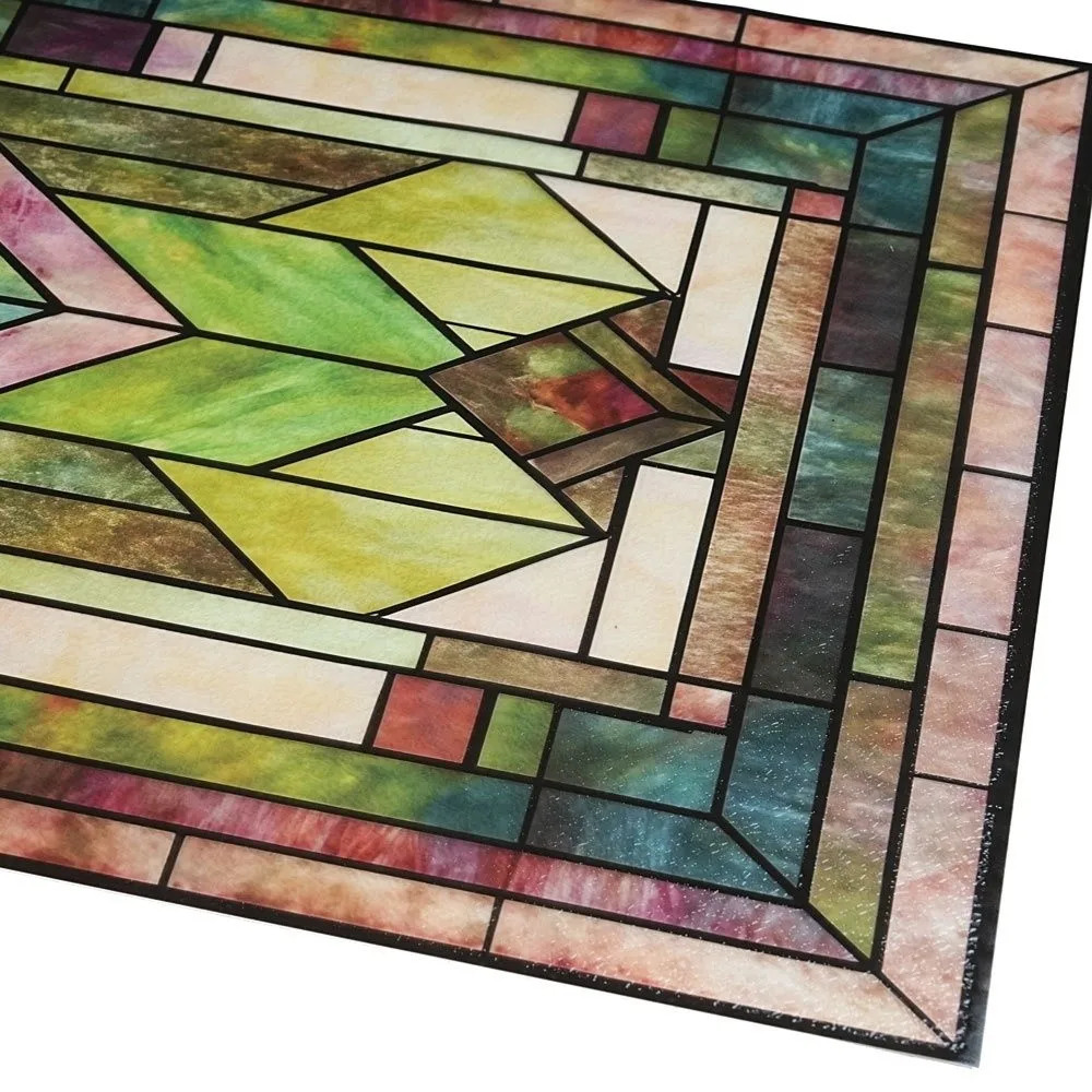 Static Cling Lattice Window Film Non-Adhesive 3D Design Stained Glass Film Rainbow Pattern Anti-Glare Decorative Window Film