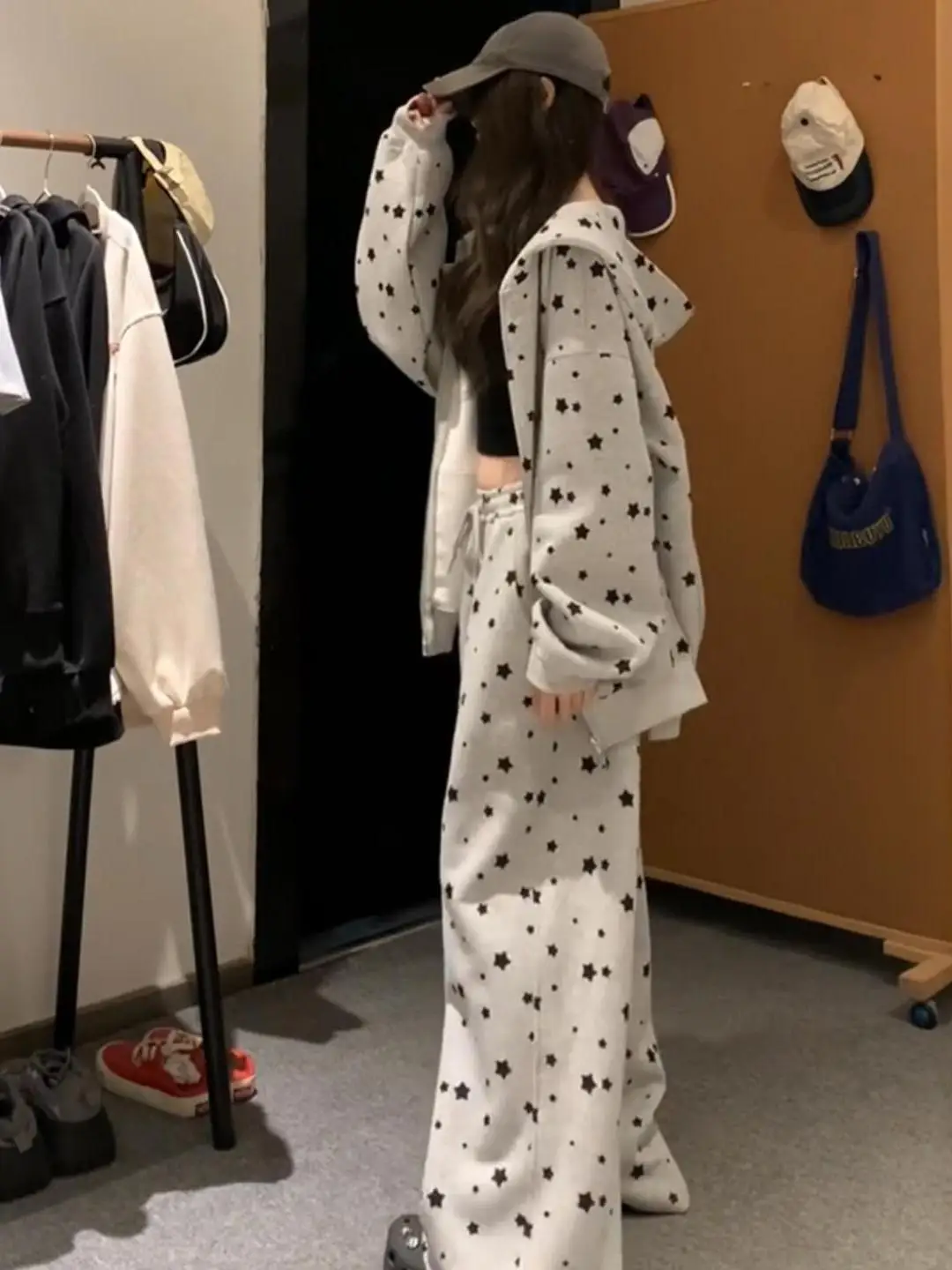 

American Loose Lazy Style Casual Sports Set Women's Autumn Winter Student Hooded Fashion Sweatshirt Wide Leg Pants Two Piece Set