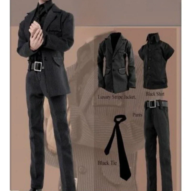 1/6 Scale Male Black Striped Suit Shirt Pants Set Gentleman Business Clothes Model CC187 for 12'' Action Figure Body Collection