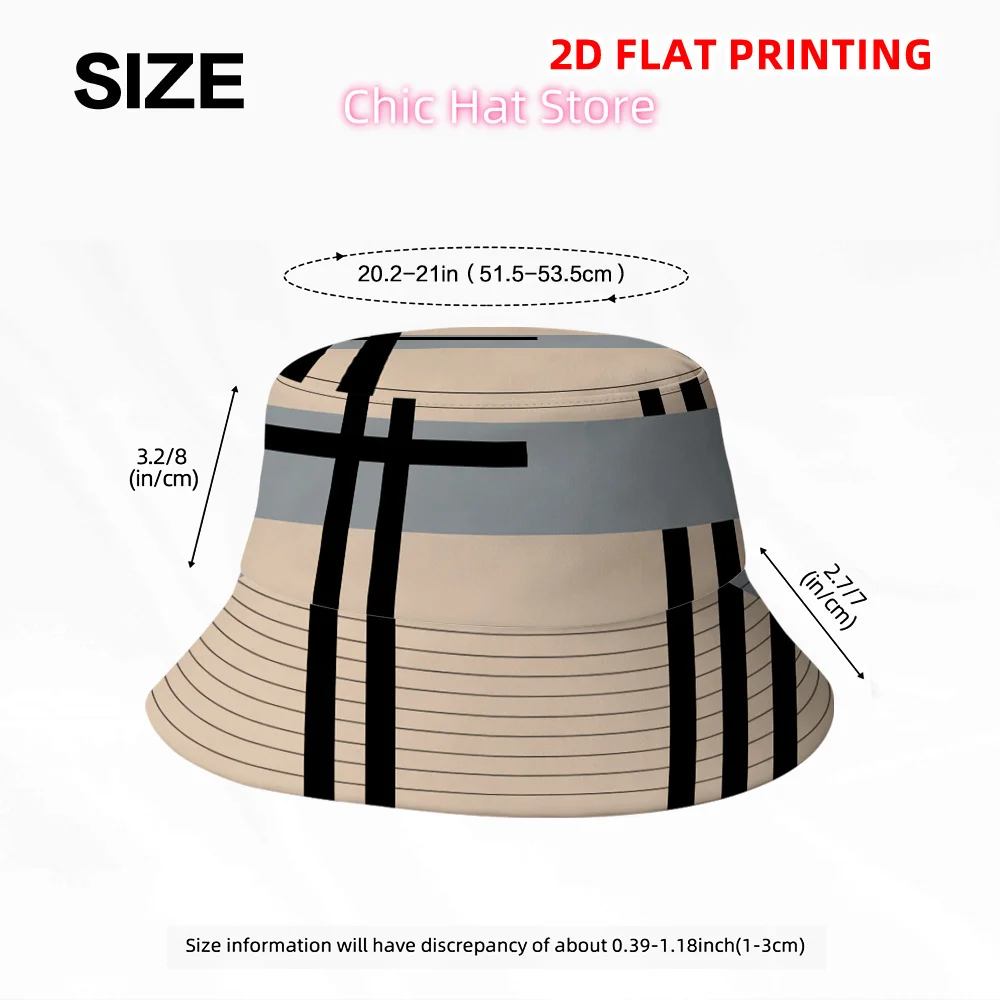1pc 2D Flat Printing Beige Background with Black Stripes Pattern Fisherman Hat,Perfect for Parties, Outdoor Activities, Ideal Gi