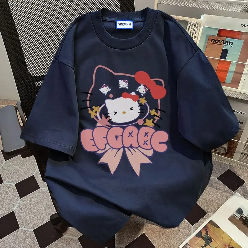 100% cotton cartoon Hello Kitty T-shirt new cotton short-sleeved versatile T-shirt Sanrio top women's clothing 50% discount