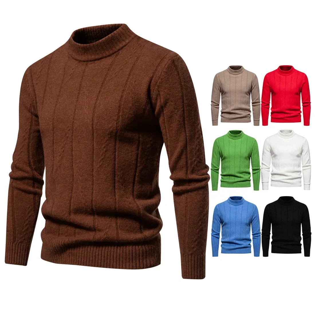 

2023 Autumn/Winter Top Men's New Warm Bottom Round Neck Sweater Pullover with Inner Layer Men's Long Sleeve Soft Knit