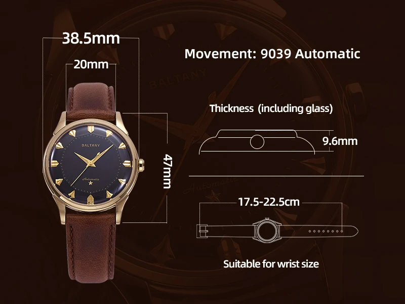 Baltany S4090 Pie-pan Dial-Uhr mit Dog-Leg-Armband, Retro-Herren-Automatikuhr, mechanische Armbanduhr, Business-Outdoor-Modeuhr – Detail 10