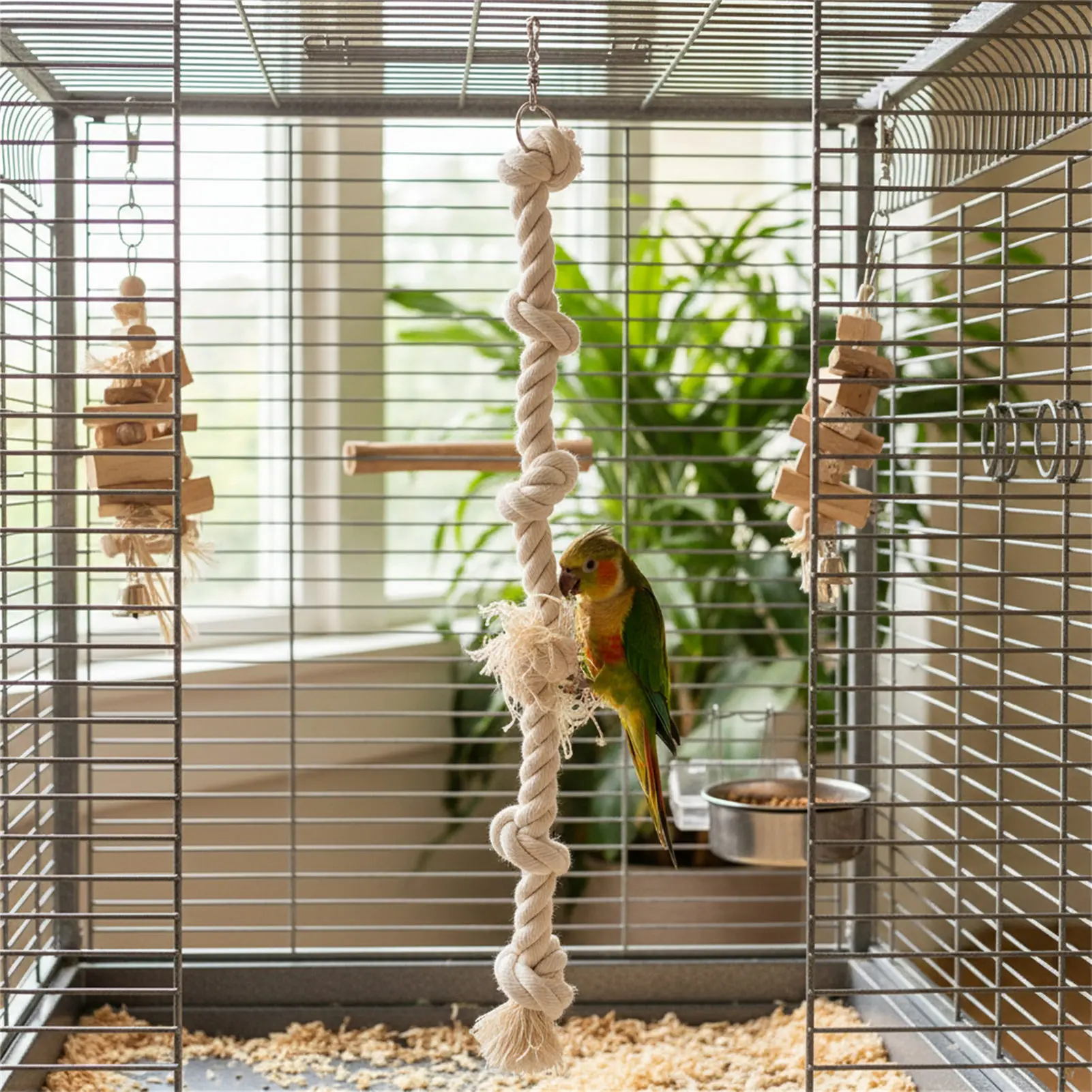 Papageien-Kauspielzeug Baumwollseil-Kletterleiter Vogel-Aktivitätsspielzeug Natürlicher Beißkletterer Leichtgewichtig Einfach zu Installieren für Kleine und Mittelgroße Vögel – Detail 6