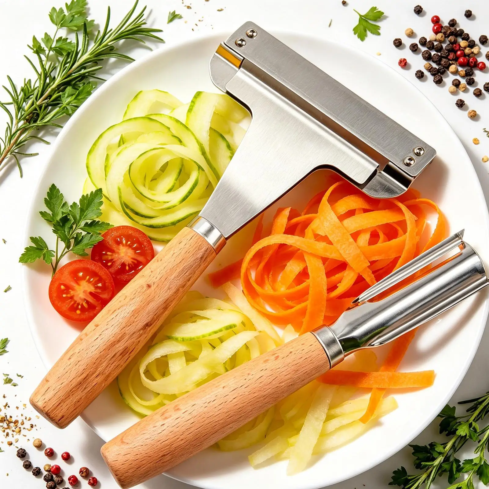 Ergonomic Vegetable Peeler Stainless Steel Blade Wooden Handle Portable Kitchen Gadget Fruit Cutter Tool for Salad Food Prep