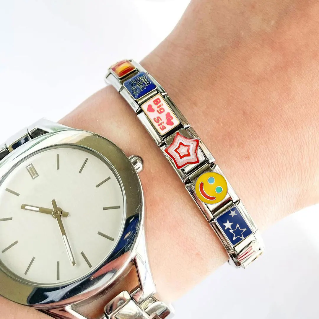 Semkeiyee Cute Star Yellow Red Blue Colorful Italian Charms Fit 9mm Italian Bracelet Bangle DIY Jewelry Gift for Women Girls