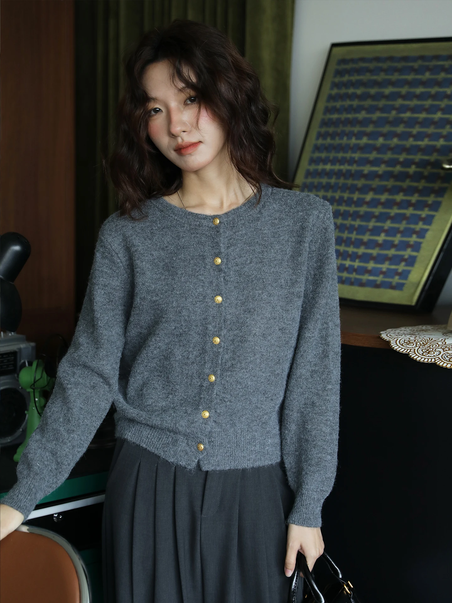 

ay round Ne Knitted Sweater Coat Women's Soft Long Sve Vintage Lazy Sle Faionable Versatile Autumn Winter Outerwear