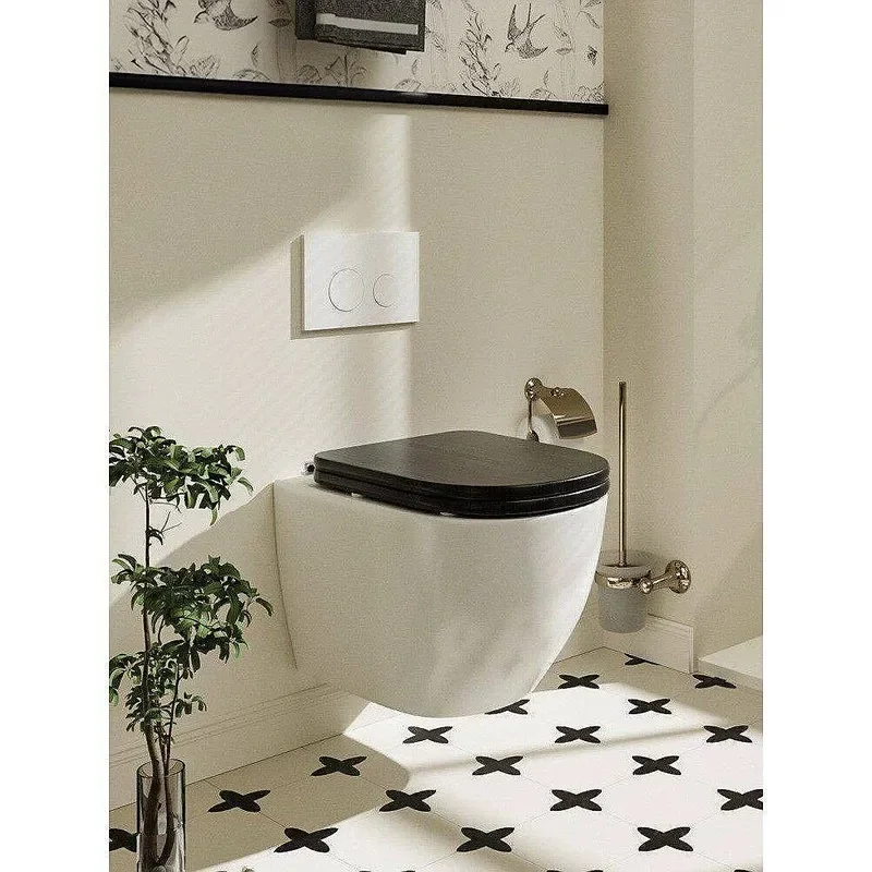 ZL Modern Wall Hung Toilet with Hidden Tank and Solid Wood Seat Cover, Space-Saving Embedded Design