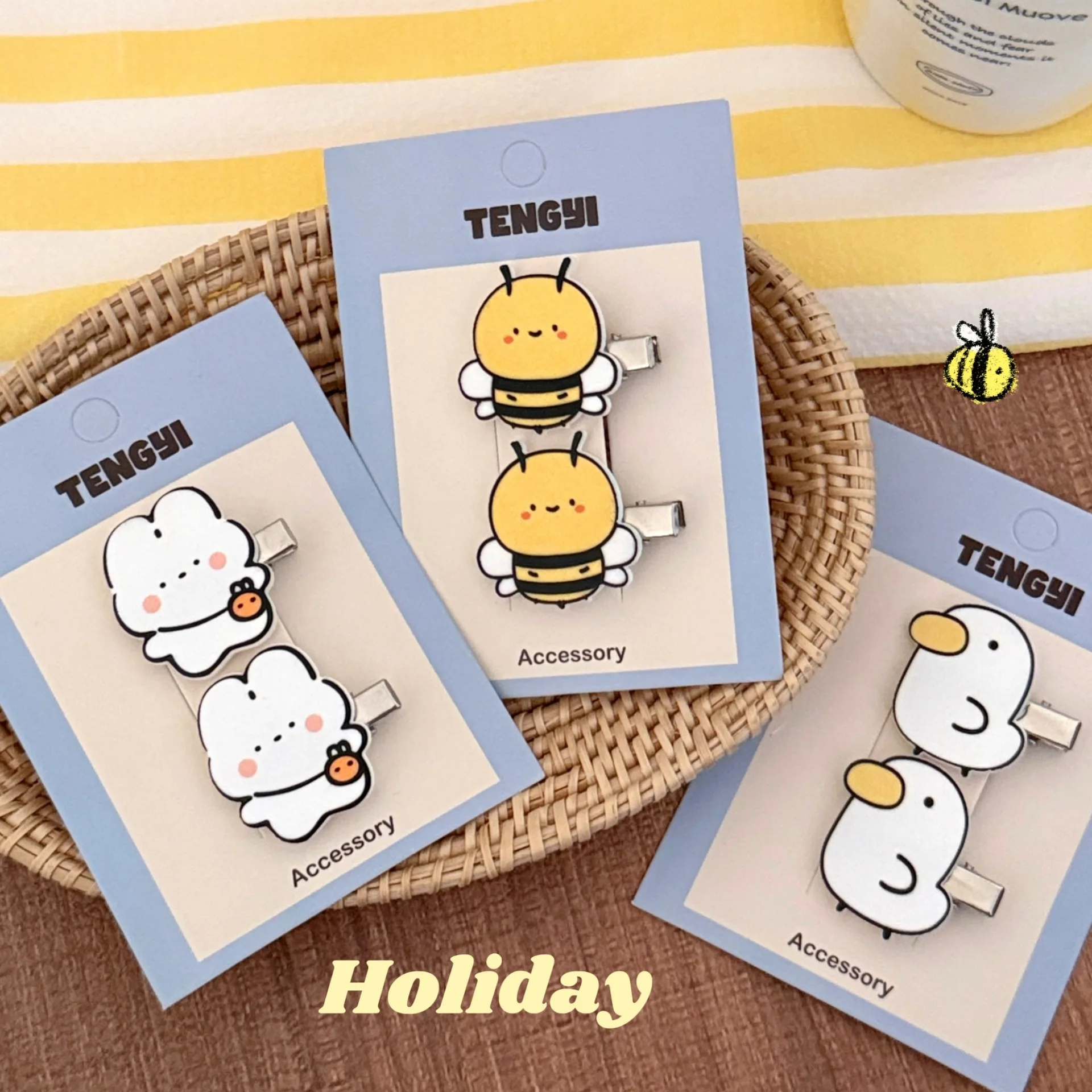 2/6 Pcs Cute Cartoon Bee Goose Hairpin Clip Forehead Hair Clip Student Decorative Side Clip - view 2