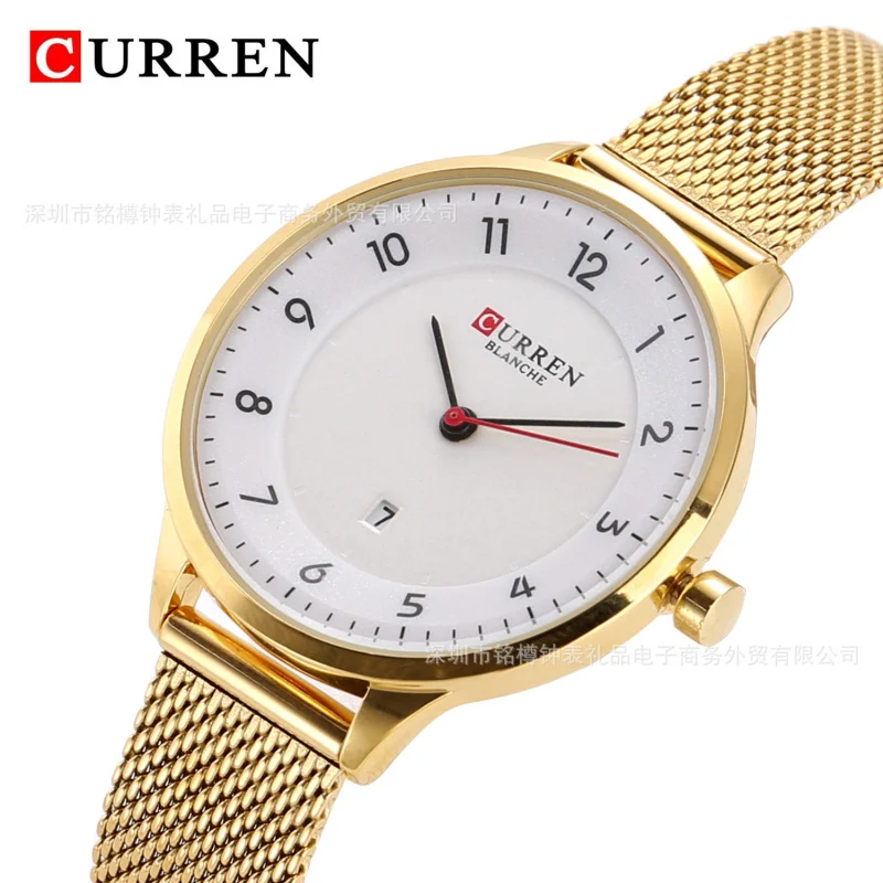 Curren 9035, женские часы с календарем, модные повседневные часы со стальным ремнем, водонепроницаемые кварцевые часы