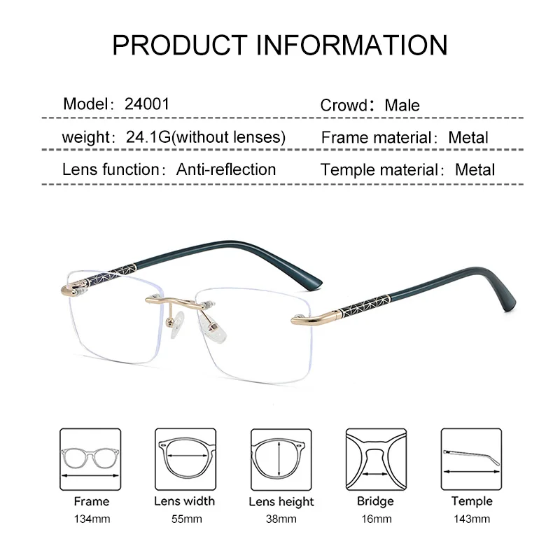 EYORA خمر بدون شفة المعادن رجال الأعمال نظارات للقراءة قصر النظر نظارات مد البصر مكافحة الأشعة الزرقاء التقدمية اللونية نظارات #3