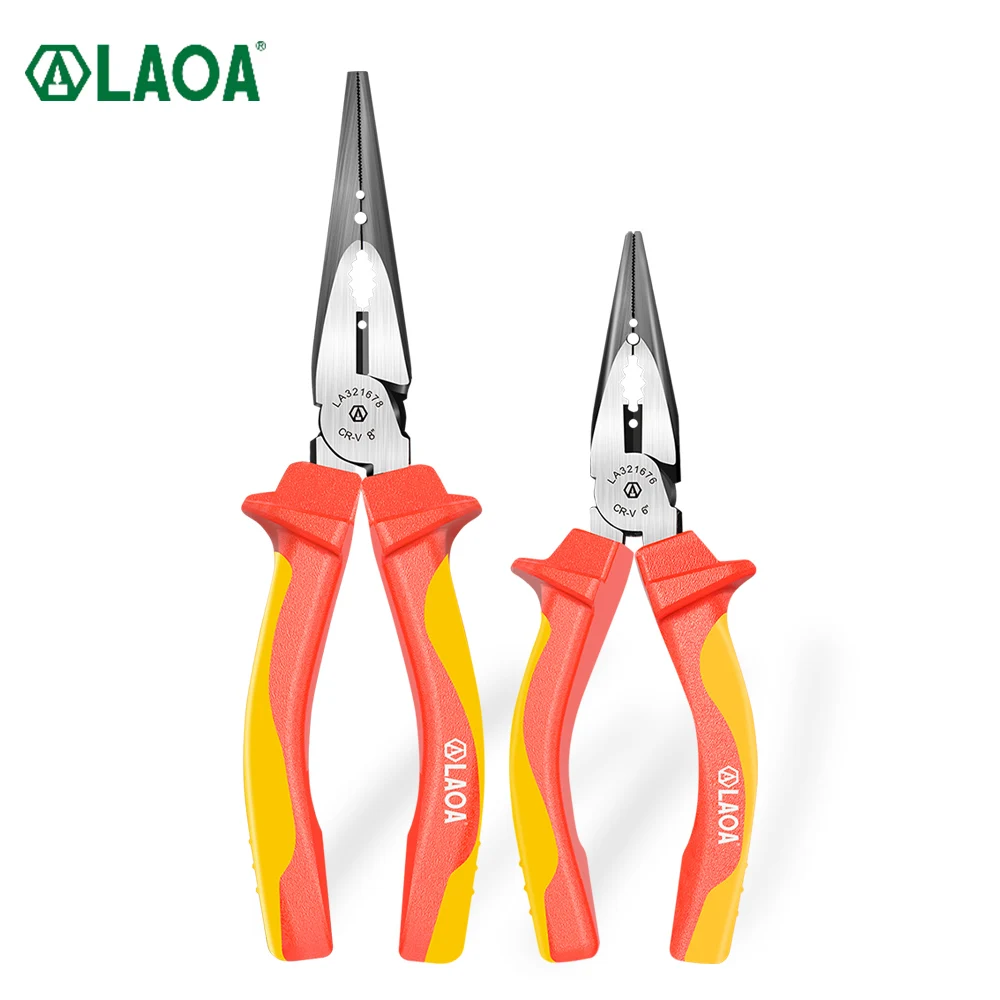 LAOA Insulated Pliers VDE 6\'\' 8\'\' Needle Nose Pliers Multifunction Wire Stripping Cut Diagonal Pinchers High Voltage Resistance