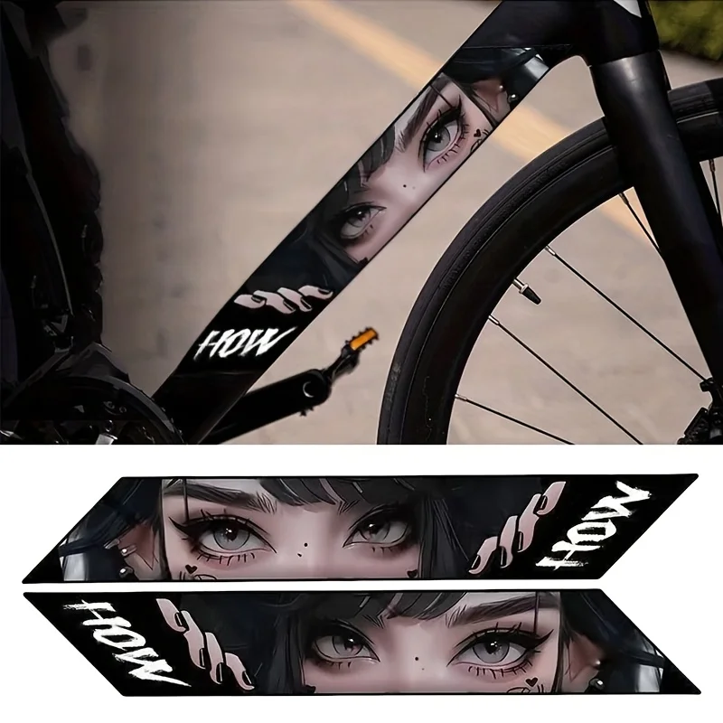 Anime Eye Wheel Rim Sticker 2Pcs PVC Waterproof JDM Red Decal for Road Mountain Bicycle Durable Matte