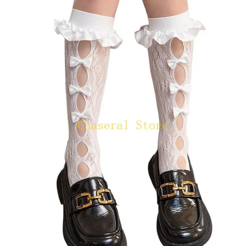 

E7CE Lace Calf Socks Socks for Girls Long Leg Cover Bowknot High Boot Socks