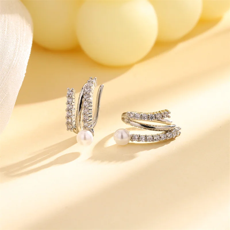 1Pcs 925 Silver Plated Pearl Crysatl Ear Cuff Clip on Earrings for Women Girls No Pierced Earcuff Ear Wrap Clips Jewelry eh472
