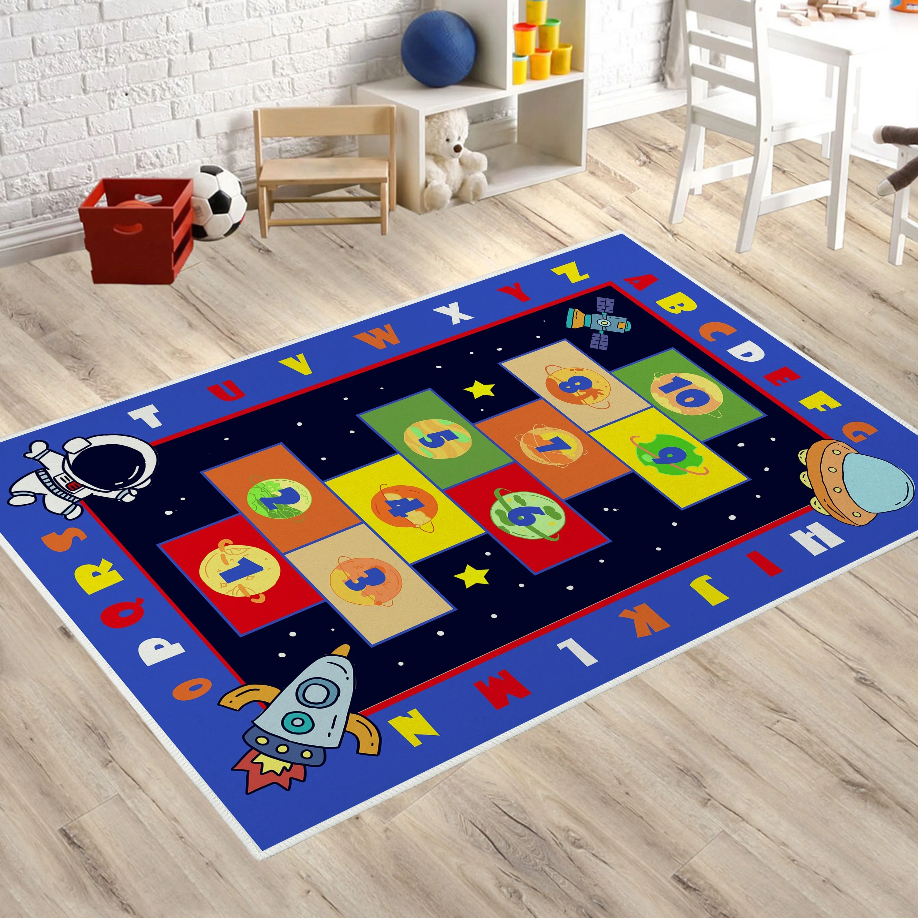 Cartoon Area Rug Jumping Plaid Printing Nursery Room Decoration Carpet Crawling Mat Bedroom Bedside Floor Mat Baby Room Decor