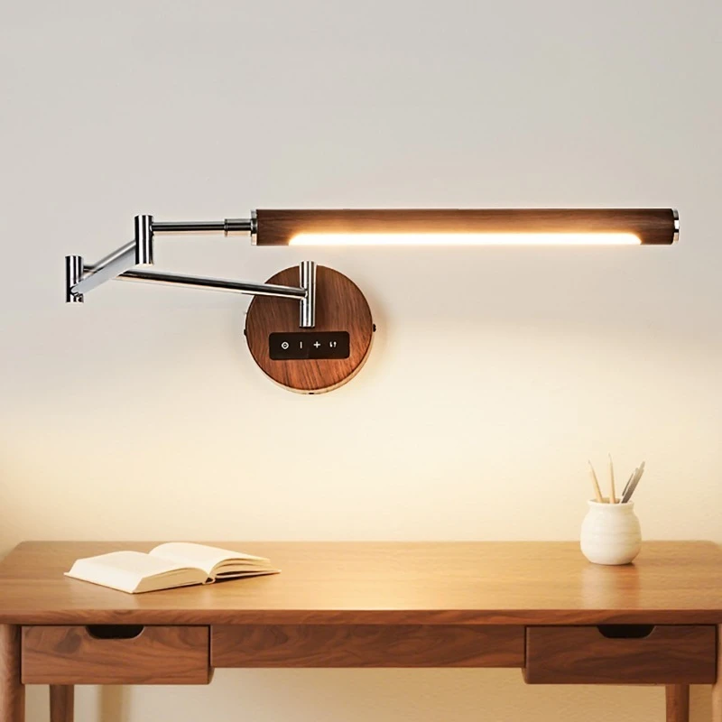 Retro plug-in wall reading lamp walnut pattern rocker arm wall bedroom bedside desk study