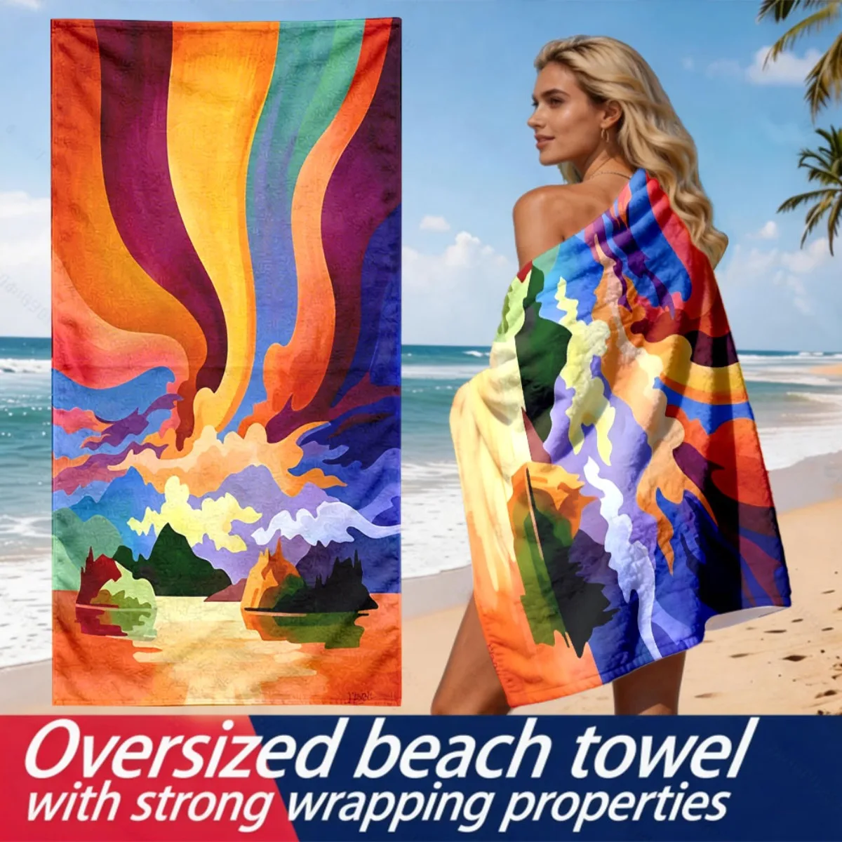 Abstract-style sunset landscape scenery polyester microfiber beach towel is highly absorbent, suitable swimming beach outings