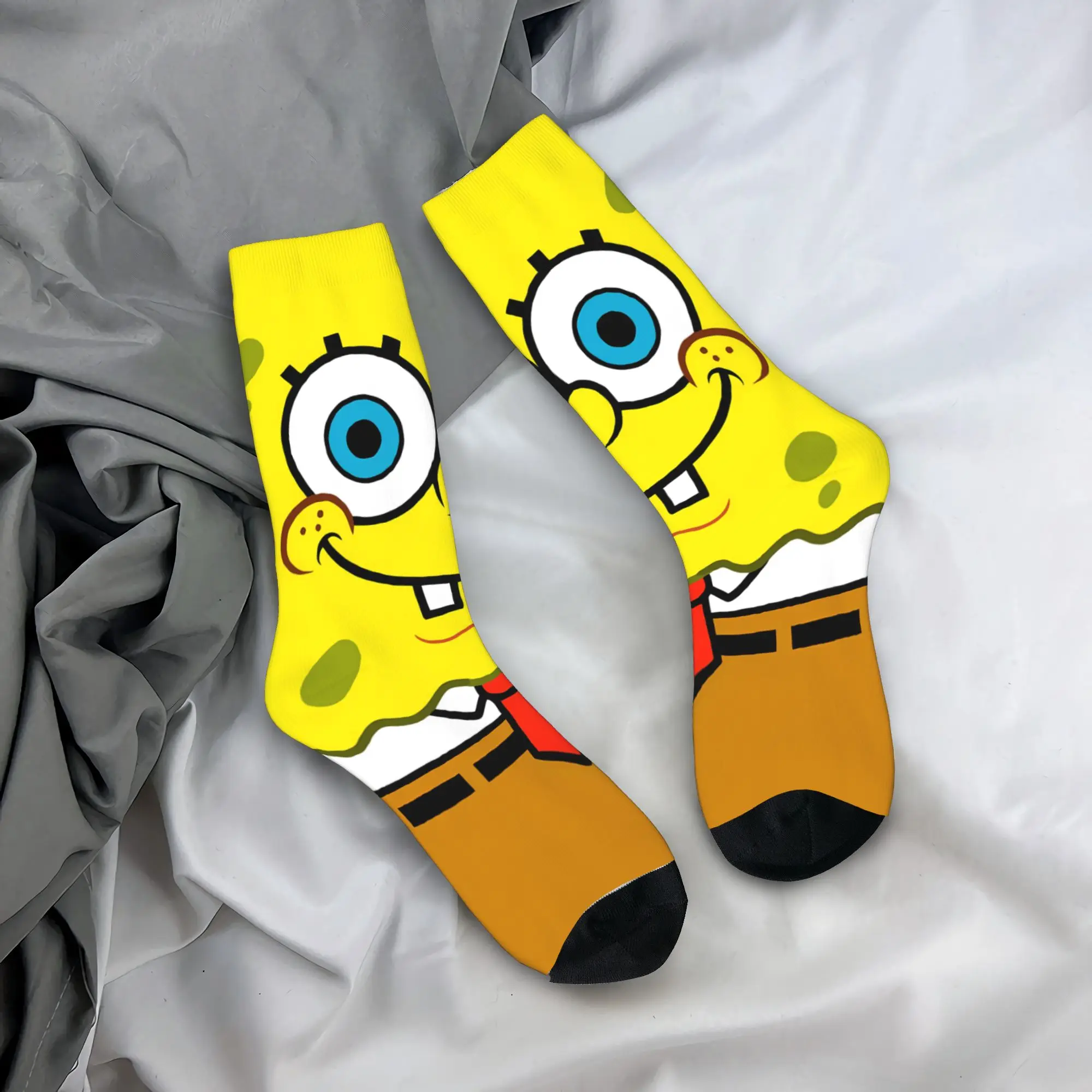 SpongeBobs Solid Yellow SpongeBob Face Socks Spring  Stockings Elegant Men Comfortable Socks Climbing Anti Bacterial Socks