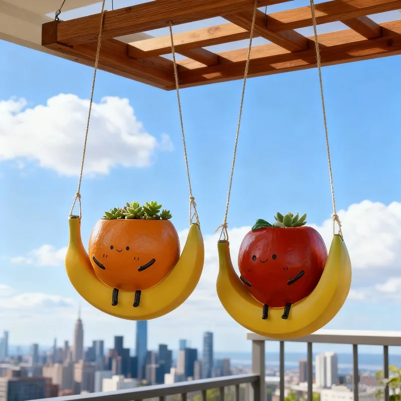 Vintage Hanging Swing Resin Planter Decor Creative Miniature Hanging Ornament for Home Garden Balcony Indoor Outdoor Decorations
