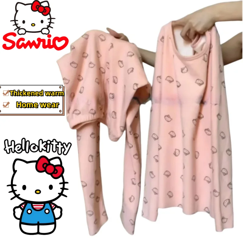 

New Sanrio Hello Kitty Anime merchandise Cartoon Cute Pajamas Thickened and Warm Winter Long-Sleeve Base Homewear Two-piece set