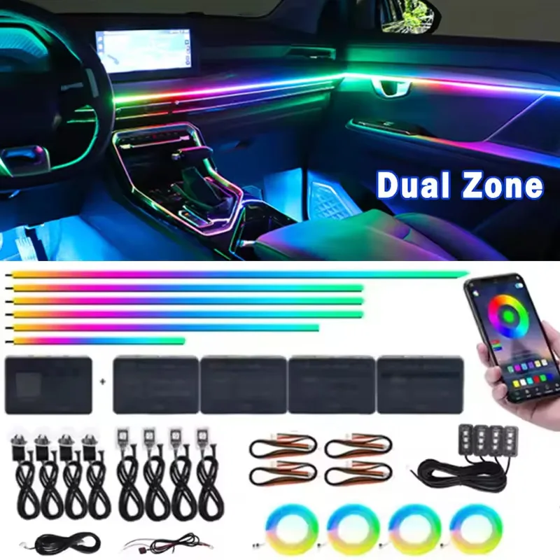 

18/22 in 1 Led Ambient Light Symphony 64 Colors RGB Bluetooth App Control Streamer Rainbow Interior Acrylic Strip Neon Dual Zone