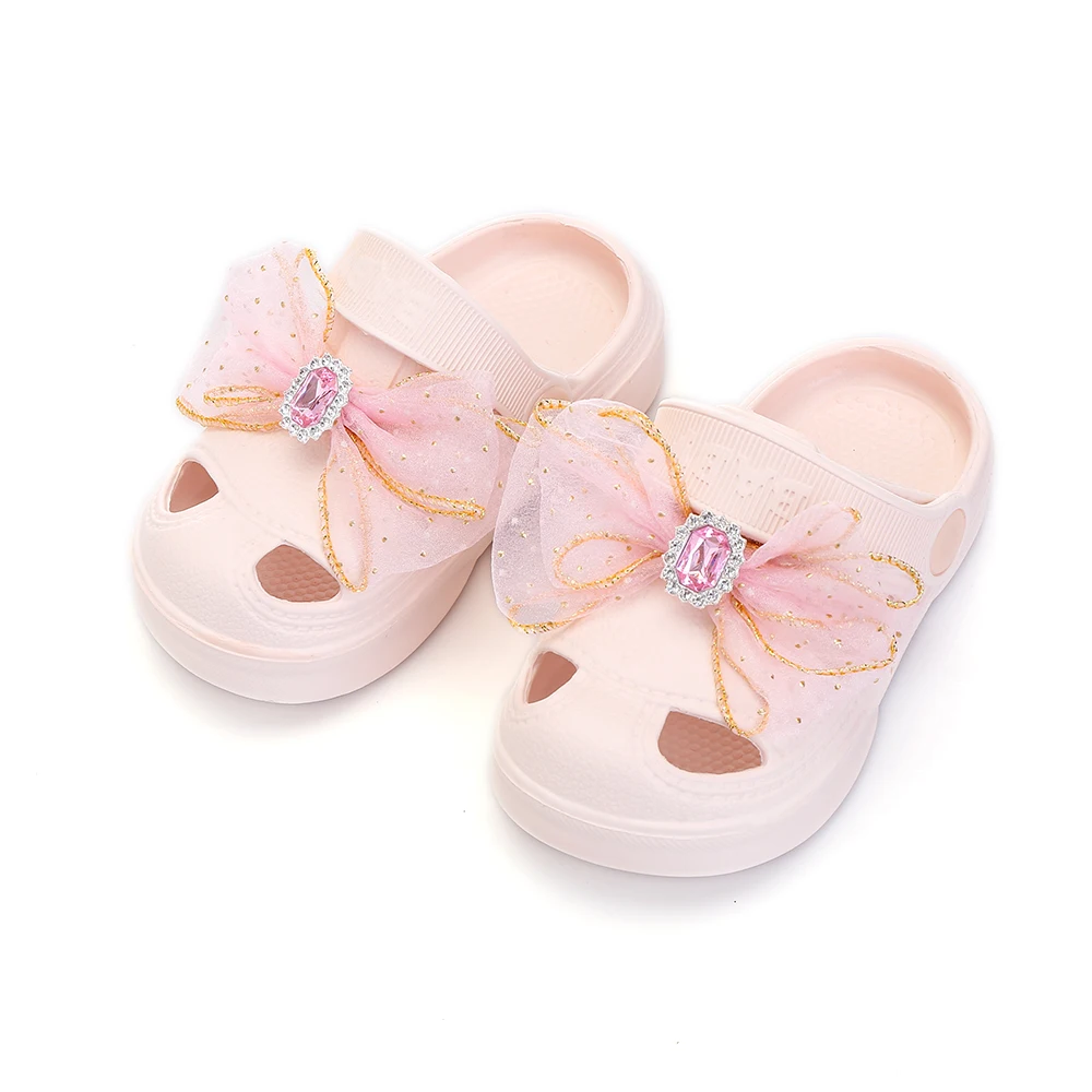 Summer New Baby Hole Shoes Children\'s Slippers Non-slip Soft Floor Slippers Lace-Bow Cute Girl Beach Sandals Shoes