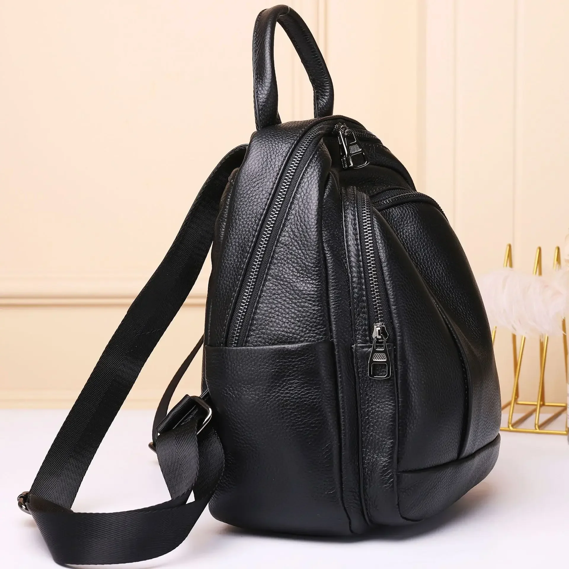 Coreano do sexo feminino natural mochila de couro real das senhoras saco de alta qualidade mulher preto sacos escola mochilas de couro feminino