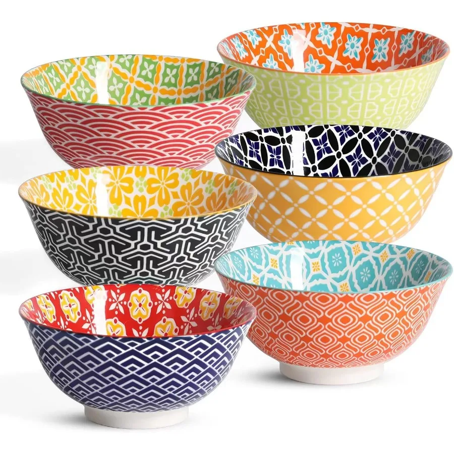

Colorful Deep Porcelain Cereal Bowls 23 Oz Set of 6 for Serving Salad Dessert Pasta Ice Cream Ideal for Kitchen Dining and Fami