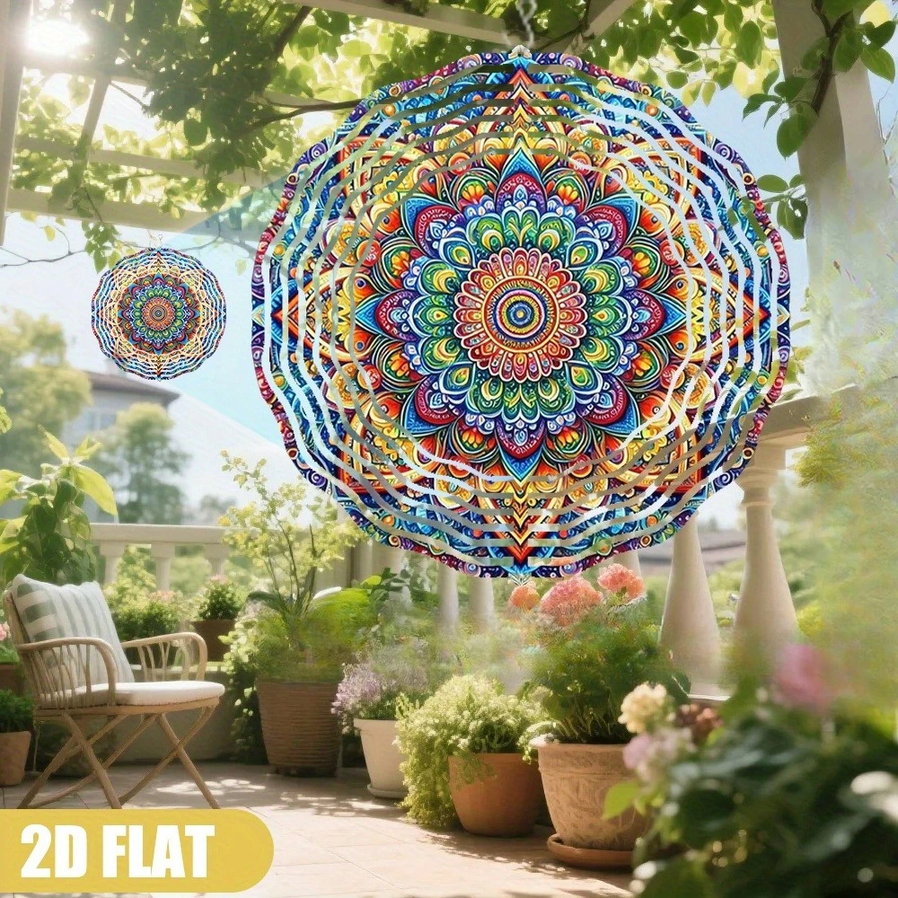 10in 360° Rotating Wind Spinner, Double-Sided Mandala Pattern Hanging Garden Decor