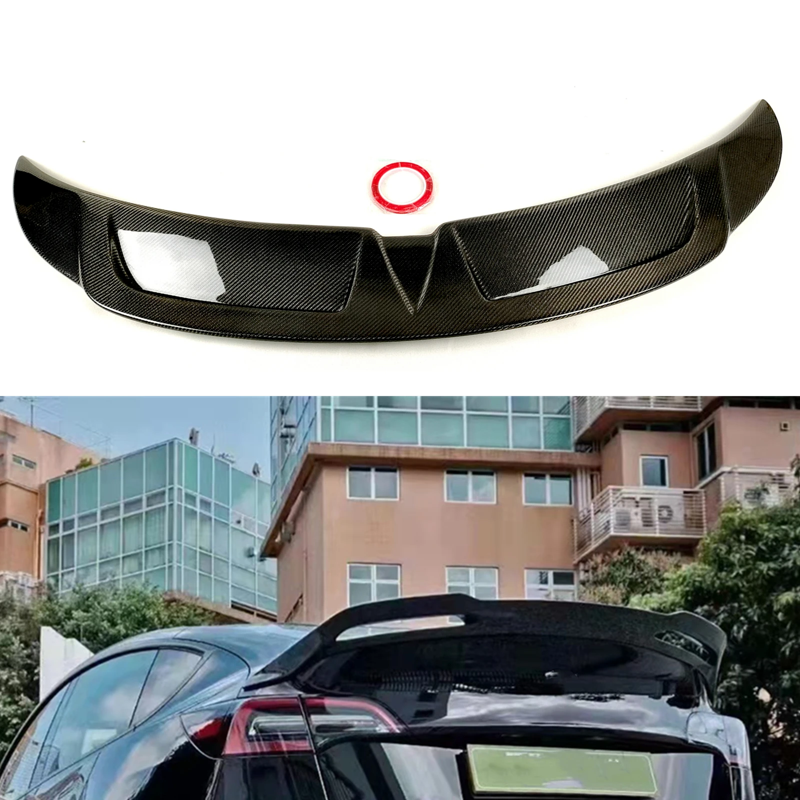 

Trunk Lid Splitter Lip For Tesla Model Y 2020-2022 Rear Spoiler Wing Real Carbon Fiber Car Tailgate Flap Trim Decklid Body Kit