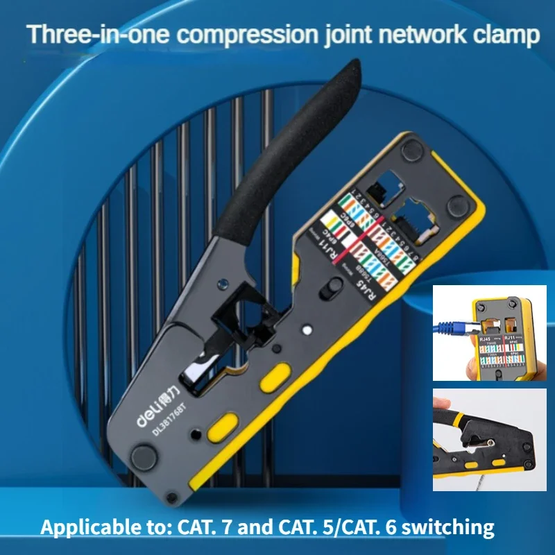 Deli-mini herramienta de Red multifunción integrada, crimpadora de terminales de cable, CAT5/6/7/8 Ethernet, RJ45/11
