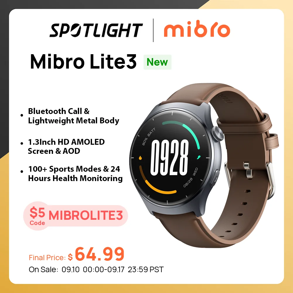 

[World Premiere] Mibro Watch Lite3 1.3Inch AMOLED HD Screen Bluetooth Call Health Monitoring Fitness Tracking Sport Smartwatch