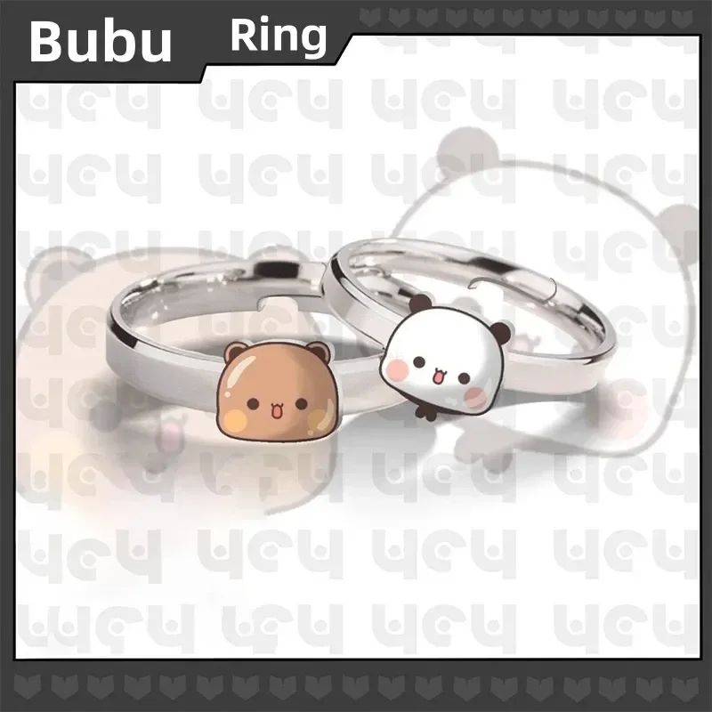 2024 New Small Panda Bubu And Yier Adjustable Ring Kawaii Cartoon Bubu And Yier Couple Ring Originality Birthday Gift