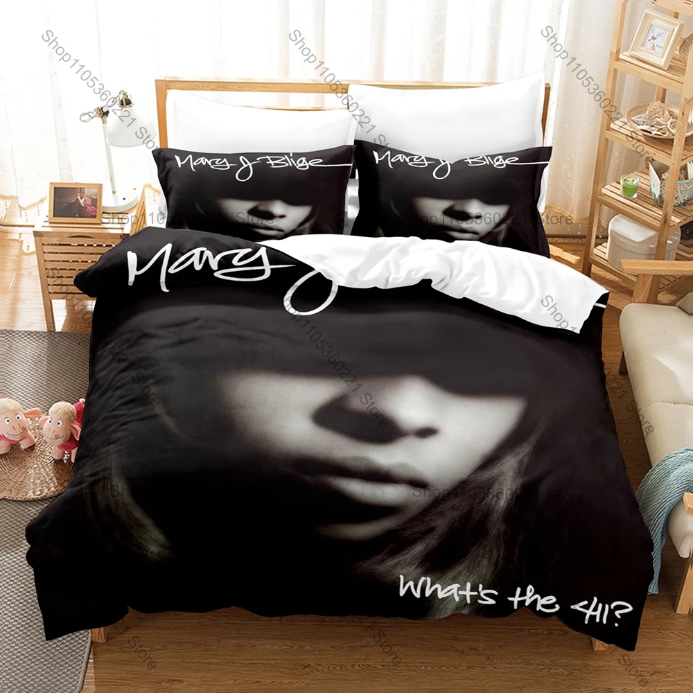 Mary J Blige Duvet Cover + 2 Pillowcases Live Concert Stage Poster Print 3 Pieces Bedding Linen For Queen Of Hip Hop Soul Lovers