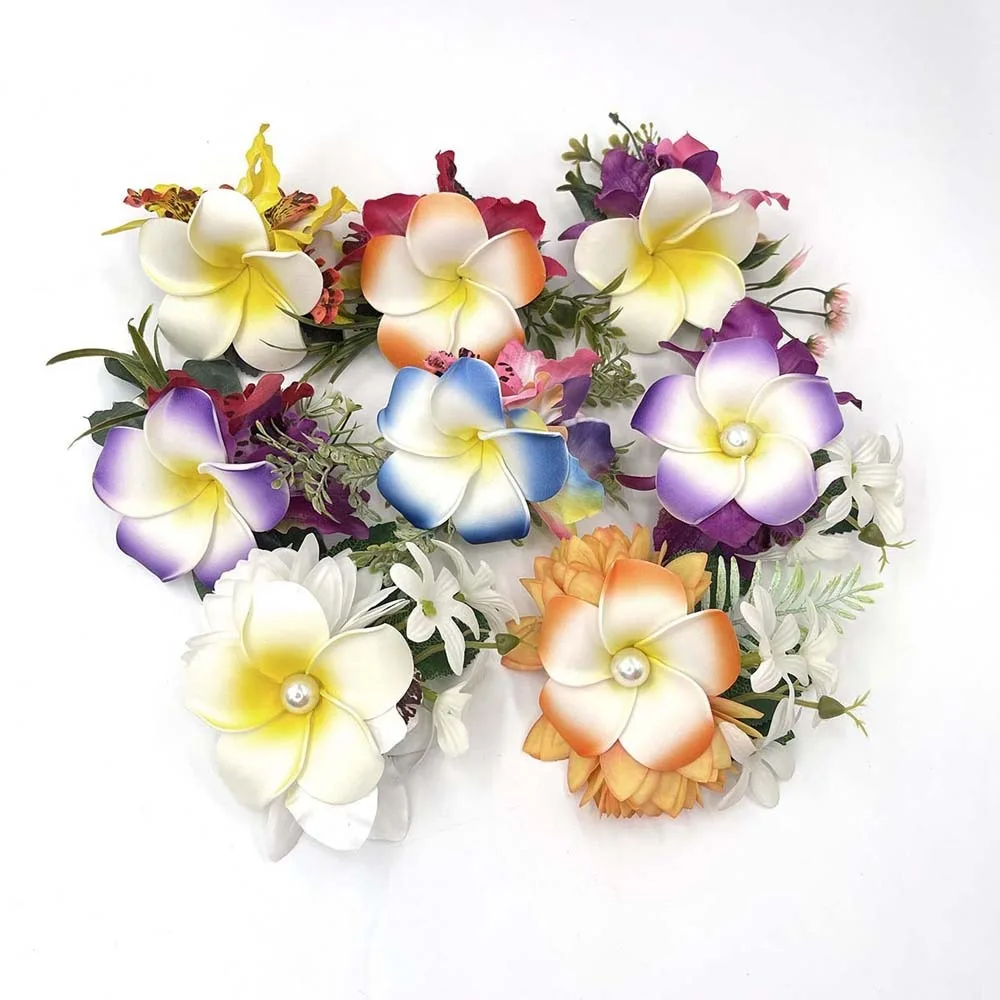 إكسسوارات الشعر النسائية البيض الحلو زهرة الجانب كليب التايلاندية نمط القماش فرانجيبان مشبك شعر سبيكة اللؤلؤ الفتيات دبوس الشعر الصيف