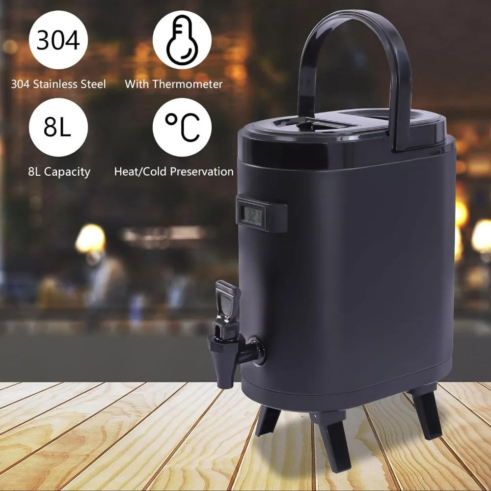 

Insulated Beverage Dispenser Drink Dispenser 8L For Fridge Beverage Dispenser With Spigot Black with Visual Thermometer