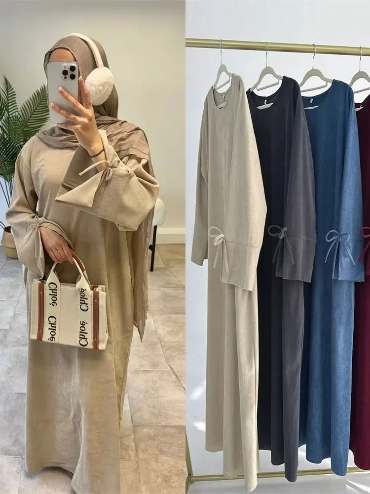 Ramadan Winter Solid Muslim Modest Dress Kaftan Abaya Dubai Prayer Clothes Women Caftan Marocain Robe Femme Musulmane Vestidos