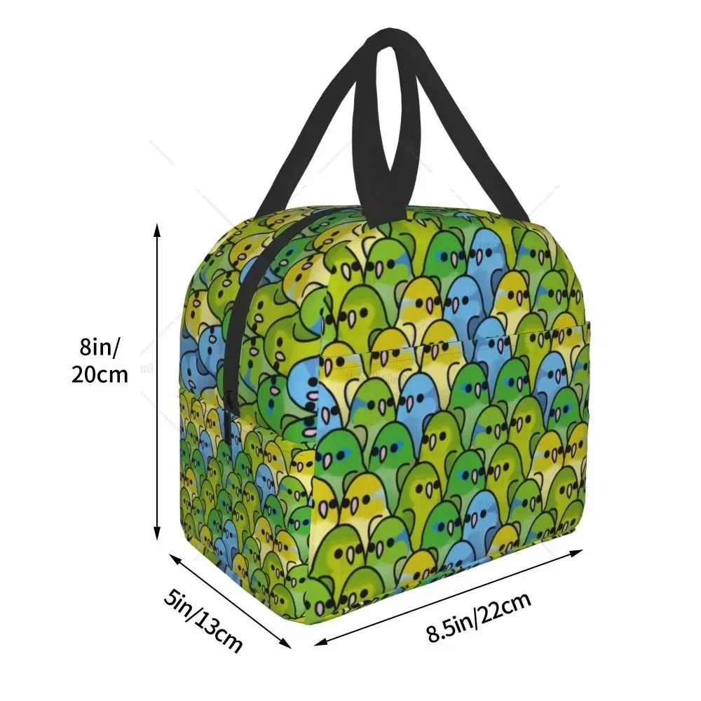 Cute Parrotlet Squad Thermal Insulated Lunch Bags Women Parrot Birds Portable Lunch Box for Kids School Picnic Food Storage Bag