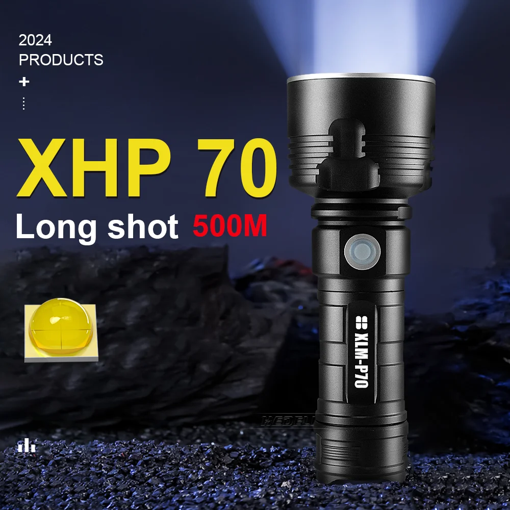 

Powerful LED Flashlight XHP70 Outdoor Lighting Flashlight USB Rechargeable Waterproof Light Super Bright Flashlight