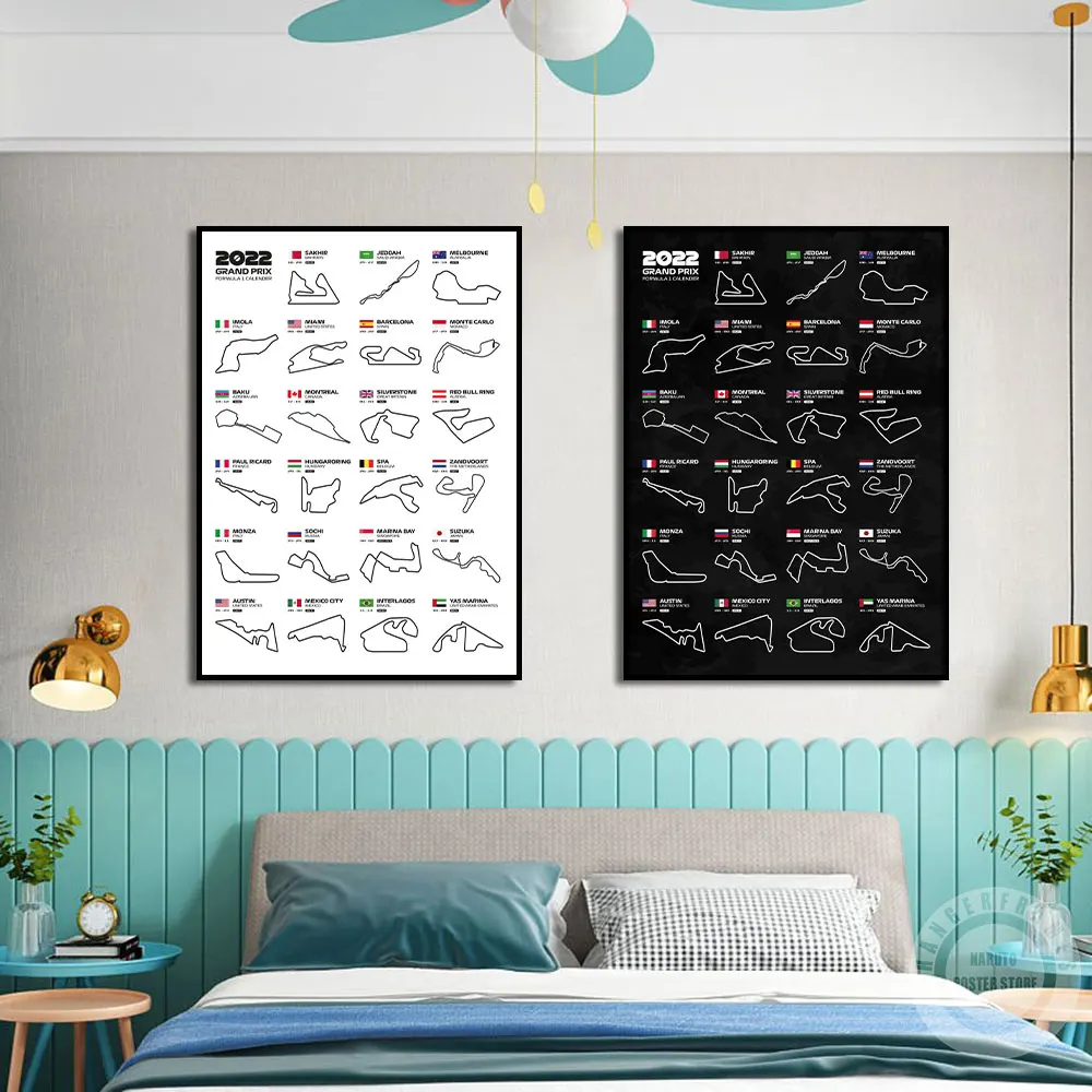 Posters 2022 Formula 1 Races Calendar Guide Map Schedule Prints Wall Art Pictures Canvas Painting for Races Fans Room Home Decor