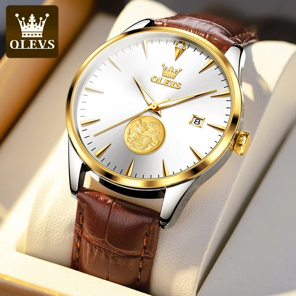 

OLEVS 6665 Business Mechanical Watch Gift Stainless Steel Watchband Round-dial Calendar Luminous