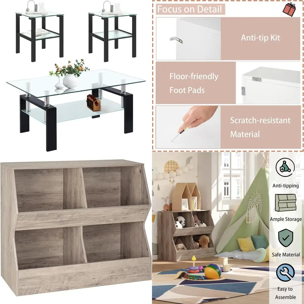 Contemporary Glass Coffee and End Table Trio for Living Spaces, 39 Rectangular Coffee Table with 2 17.7 Square Side Tables