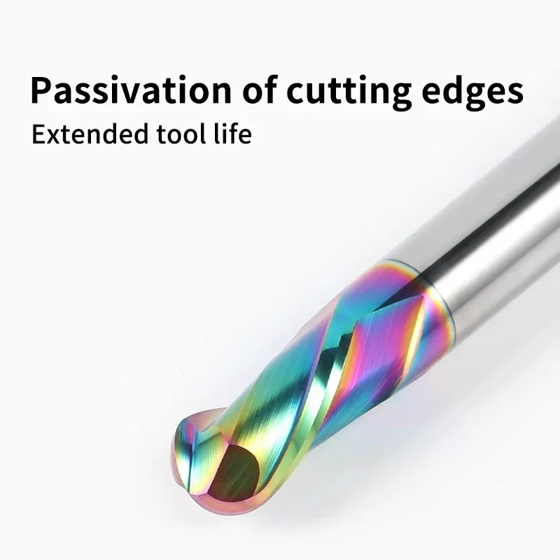 HILIXUN 2 Flute HRC55 Ball Nose End Mill Tungsten Carbide Cutter CNC Router Bit Milling Tool Color Coating Ball End Milling