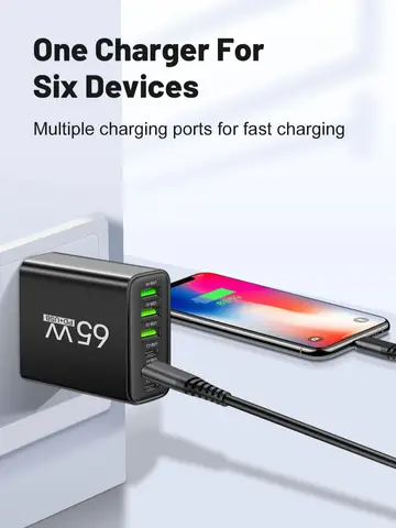 Insgesamt 65w 6 in 1 4 usb 2 typ c schnell aufladen schnell wand ladegerät für iphone samsung xiaomi huawei oppo handy adapter