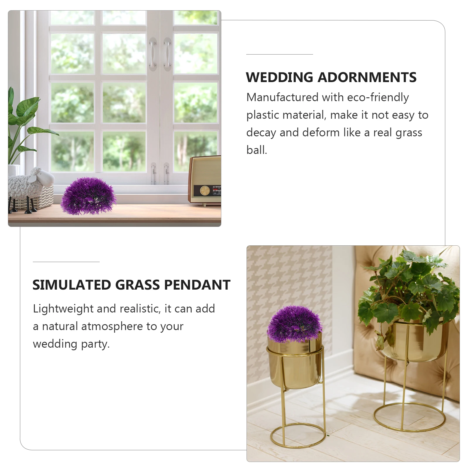 

2pcs Artificial Plant Decoration Plastic Grass Balls Round Faux Greenery Topiary Spherical Decor Household Party Wedding Scene