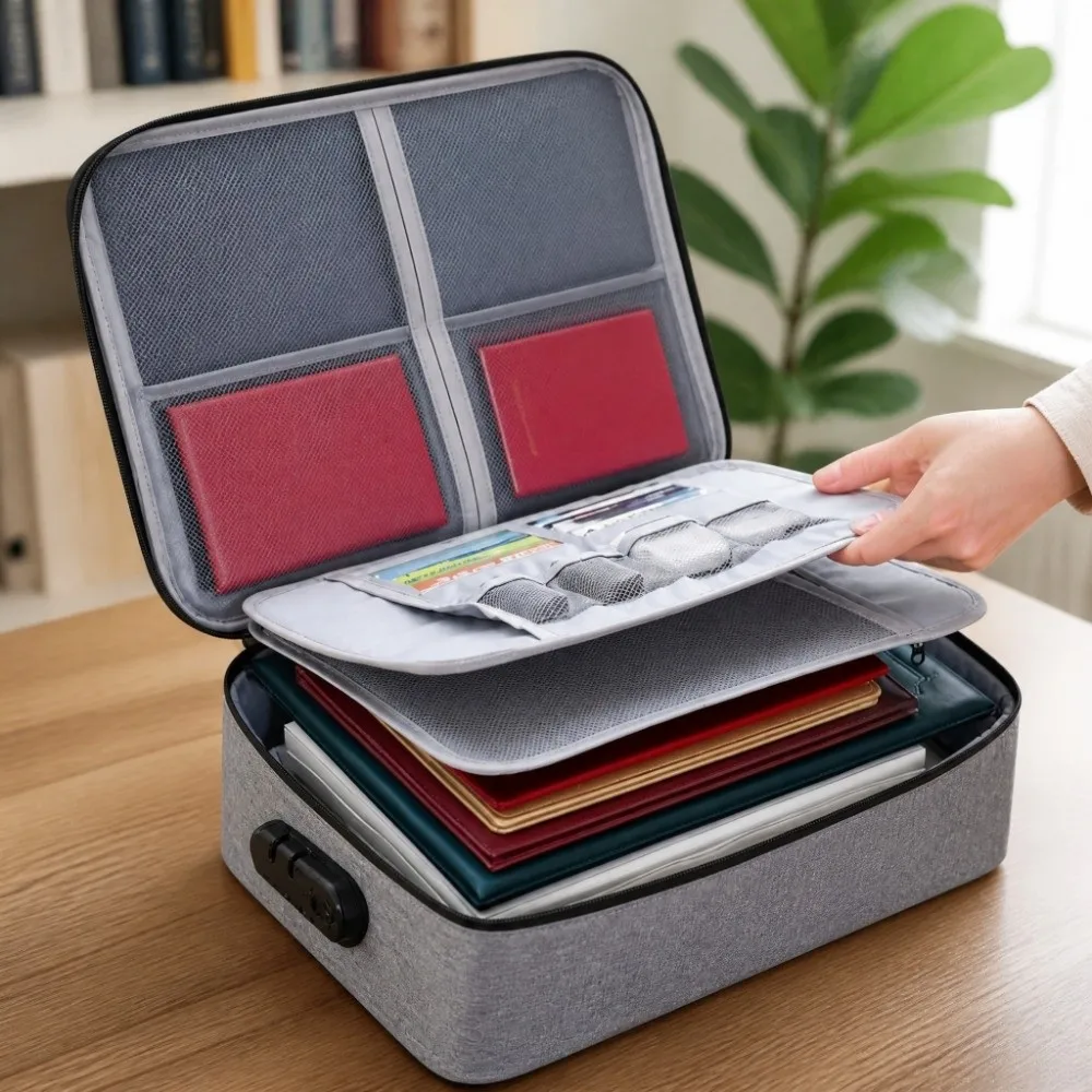 Multifunctional Fireproof Document Storage Bag With Password Lock Multi Layer Waterproof Passport Case Portable Large Capacity