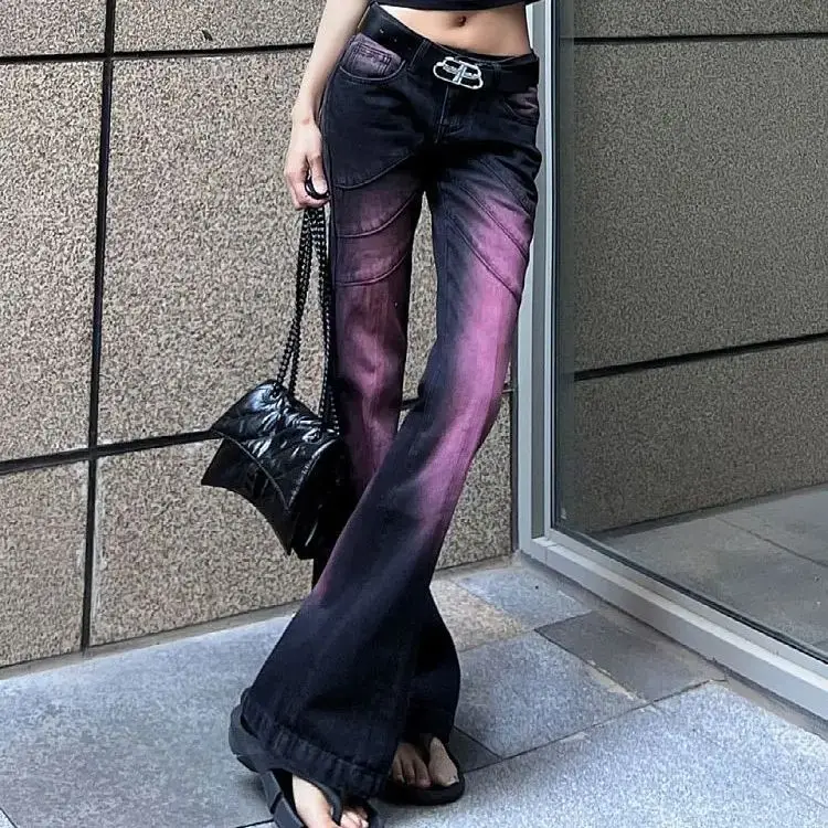 

European American Style Micro-Flare Jeans Hot Girl Pants Female Y2k Millennium Retro Niche Tie-Dye Straight Slimming