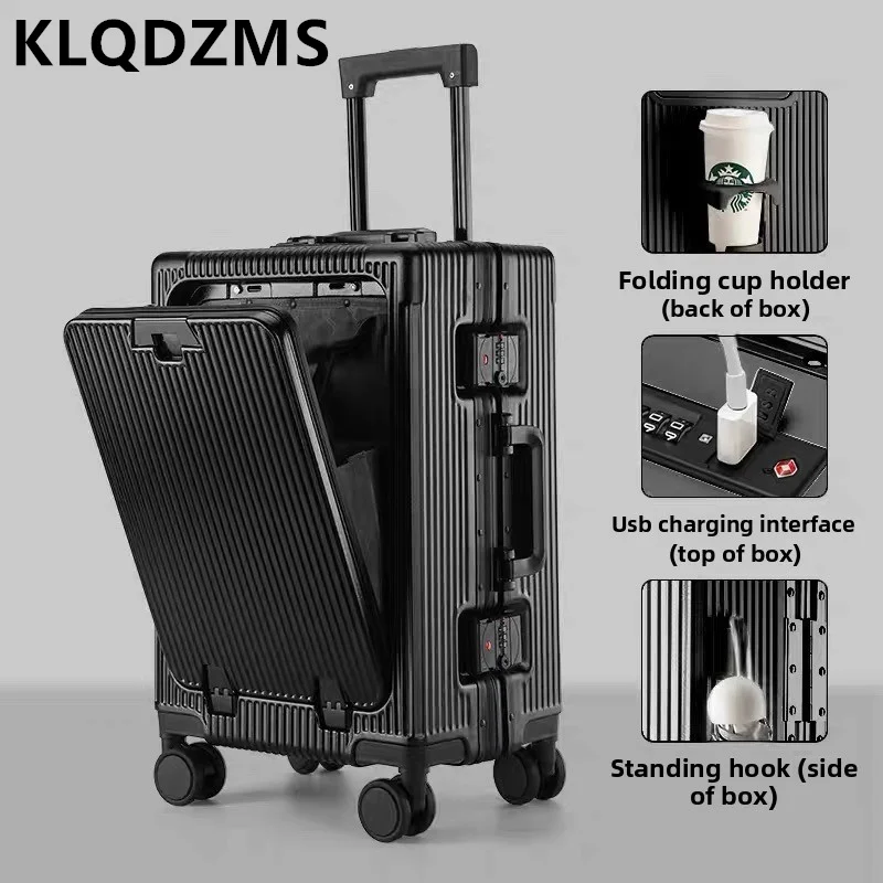 

Чемодан KLQDZMS 20/24 дюйма с USB-зарядкой, на колесах, с передним открытием, для ноутбука, ручная кладь, на колесиках